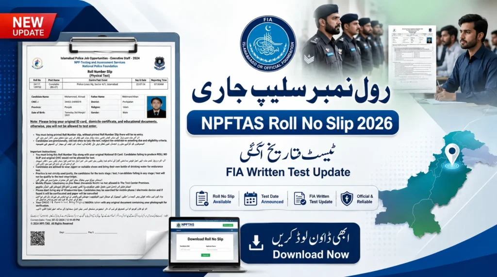 FIA Written Test Roll Number Slip 2026